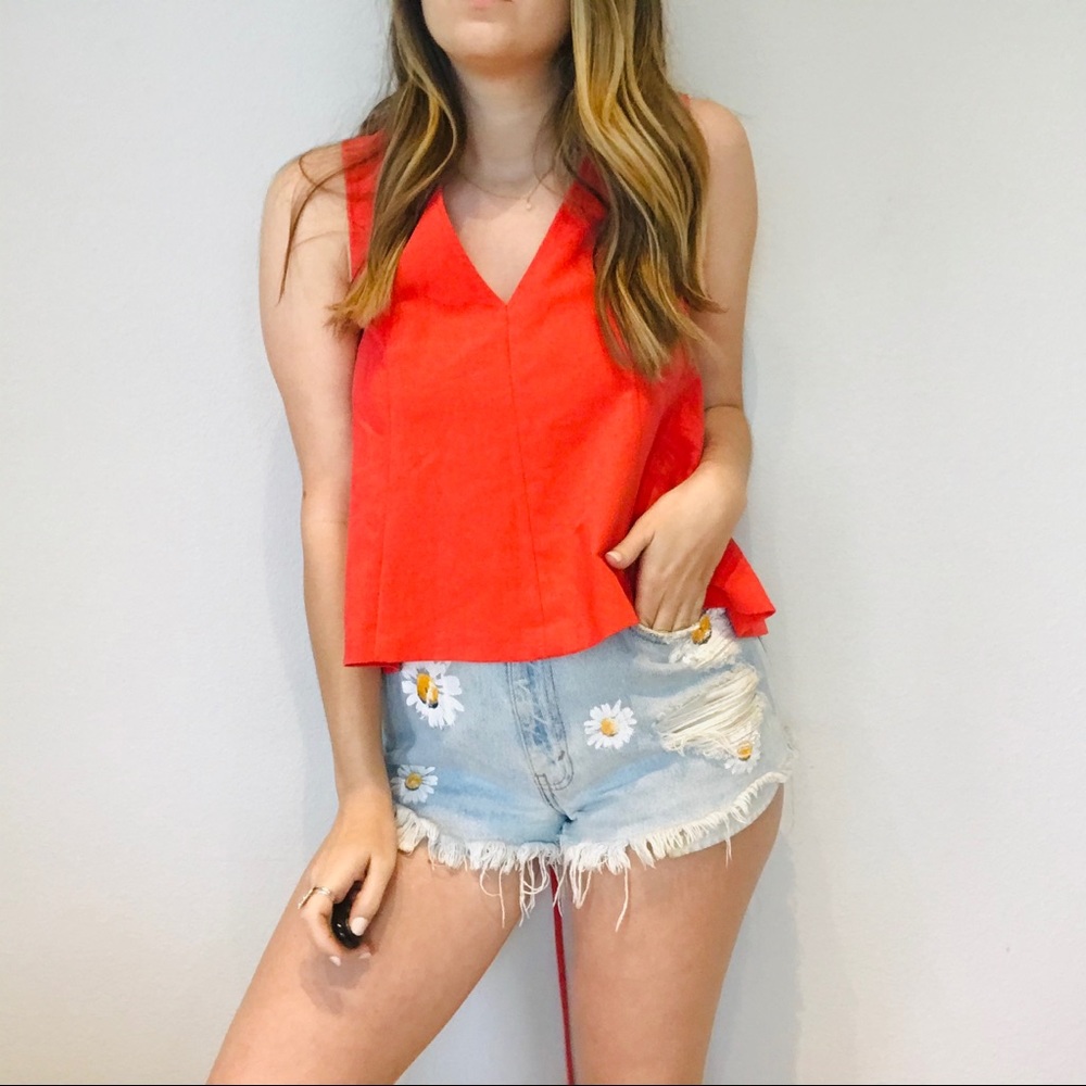 Free people red orange lace up back tank top - Picture 2 of 8